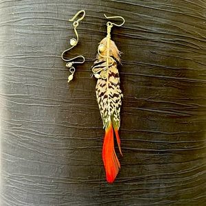Boho art earrings with feather. Handmade!